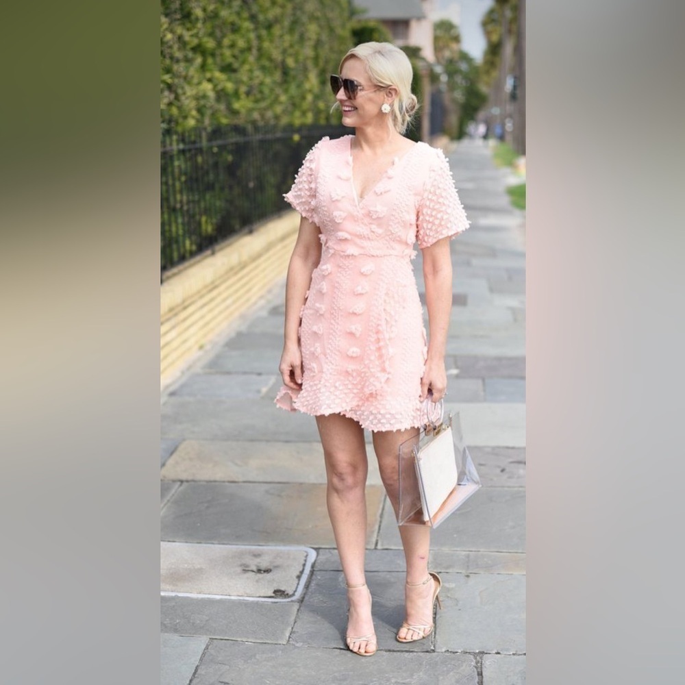 She+Sky Fashion Boutique Style Pink Wrap Pom-Pom dress Size M NWOT